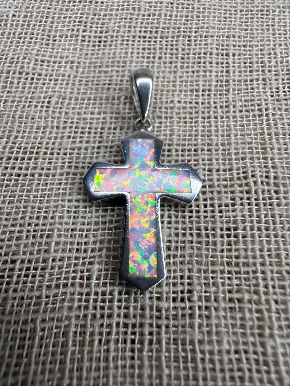 VTG Sterling Silver & Opal Cross Pendant